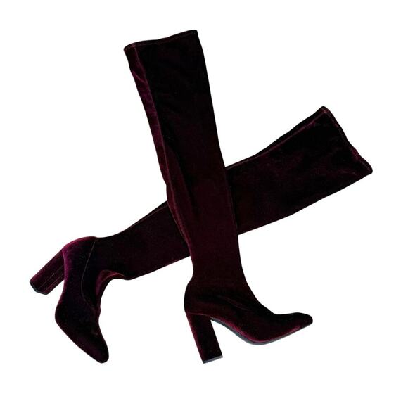 Zara velvet over the knee burgundy heeled boots EU 38 / US 7.5 - Picture 12 of 15